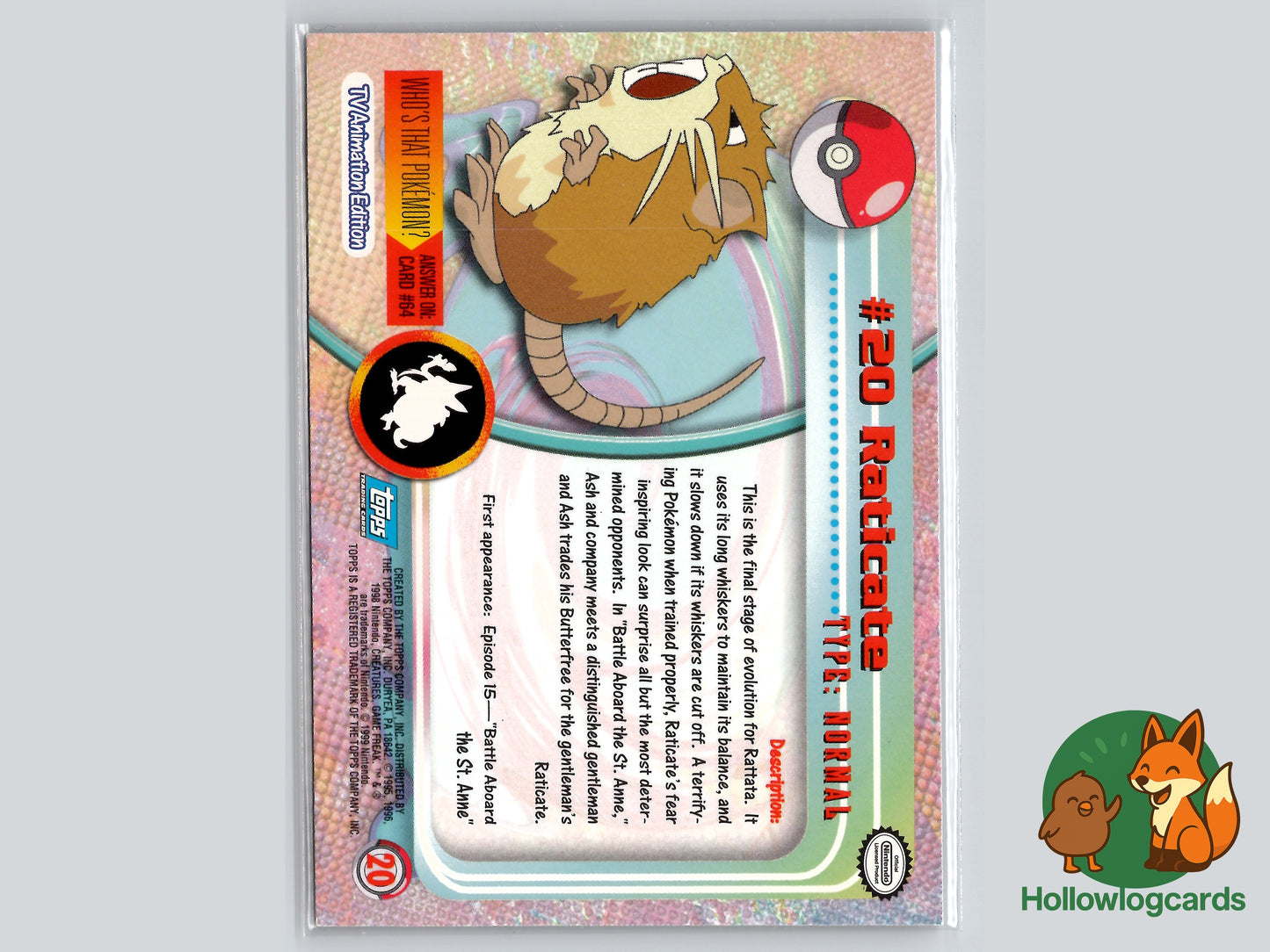 Raticate - #20 - Topps - 1999 - Vintage - Chrome