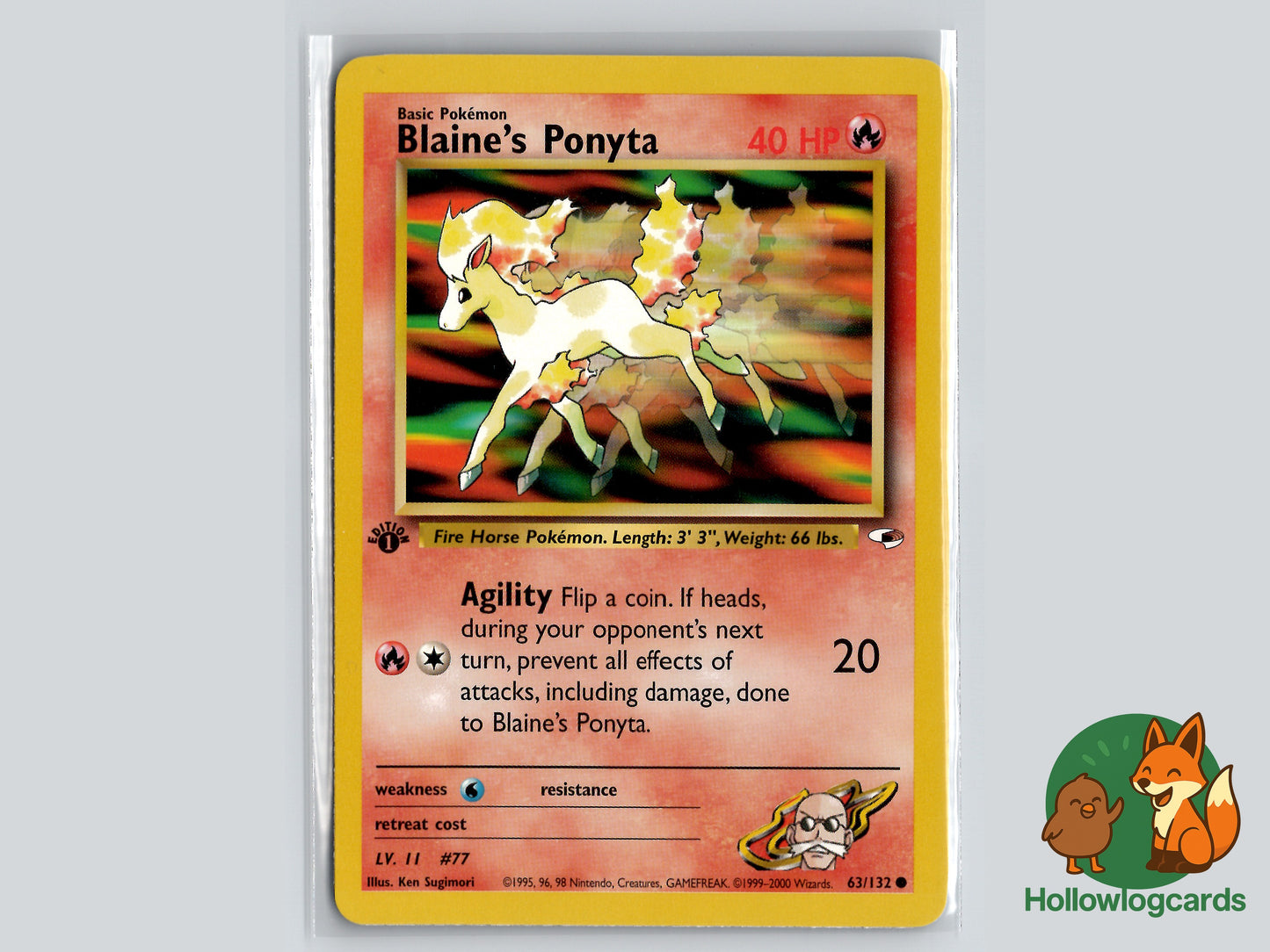 1st Edition - Blaine's Ponyta - Gym Challenge 63/132 - WOTC - Sugimori