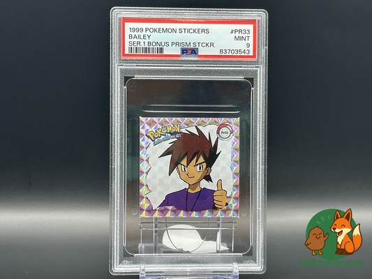 Graded Gary Oak Pokémon Stickers Bonus Prism PR33 - PSA 9