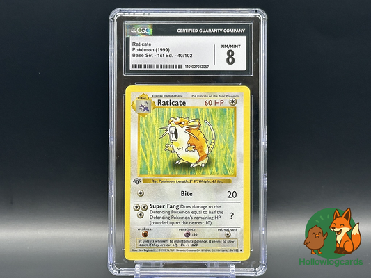 Graded 1st Edition - Raticate - Base Set 40/102 - WOTC - CGC 8 - Sugimori