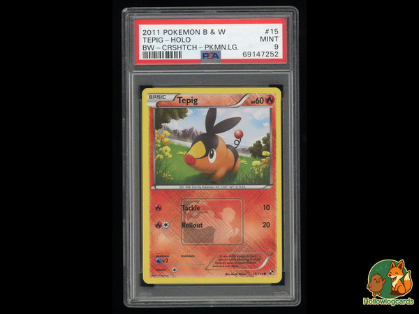 Graded Tepig (15/114) CROSSHATCH - 2011 POKEMON LEAGUE - Black & White - PSA 9