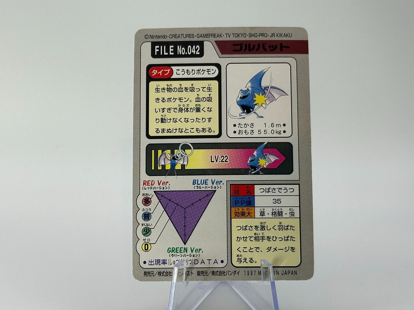 Golbat 1997 Pokemon CARDDASS Japanese FILE No.042 - Rare Bandai Vintage Card