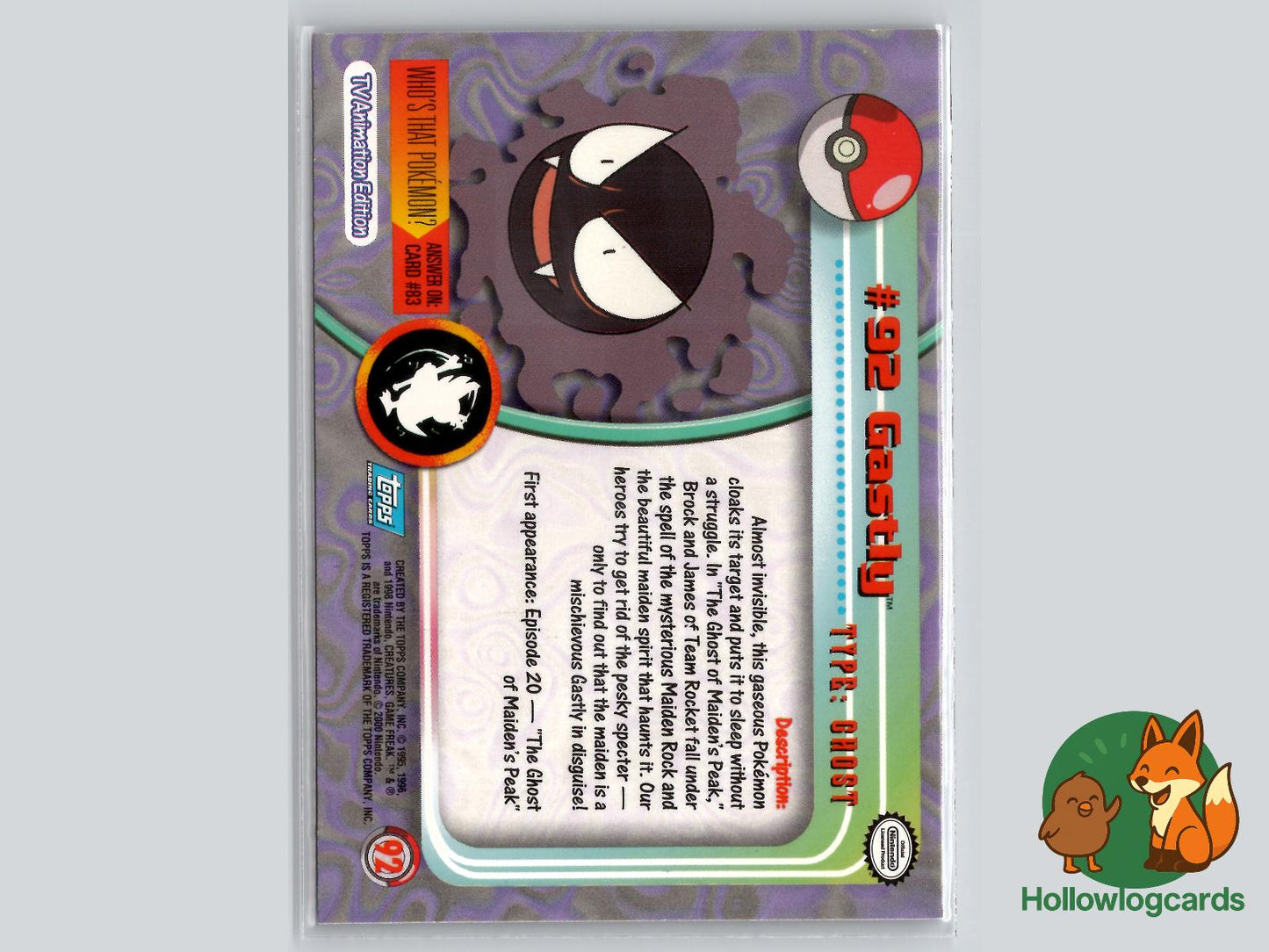 Gastly (#92) - Topps Trading Cards Series 2
