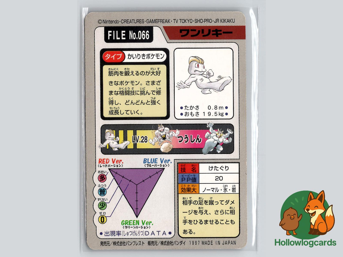 Machop (NO. 066) - Bandai Carddass Series 3 - 4 - Jap