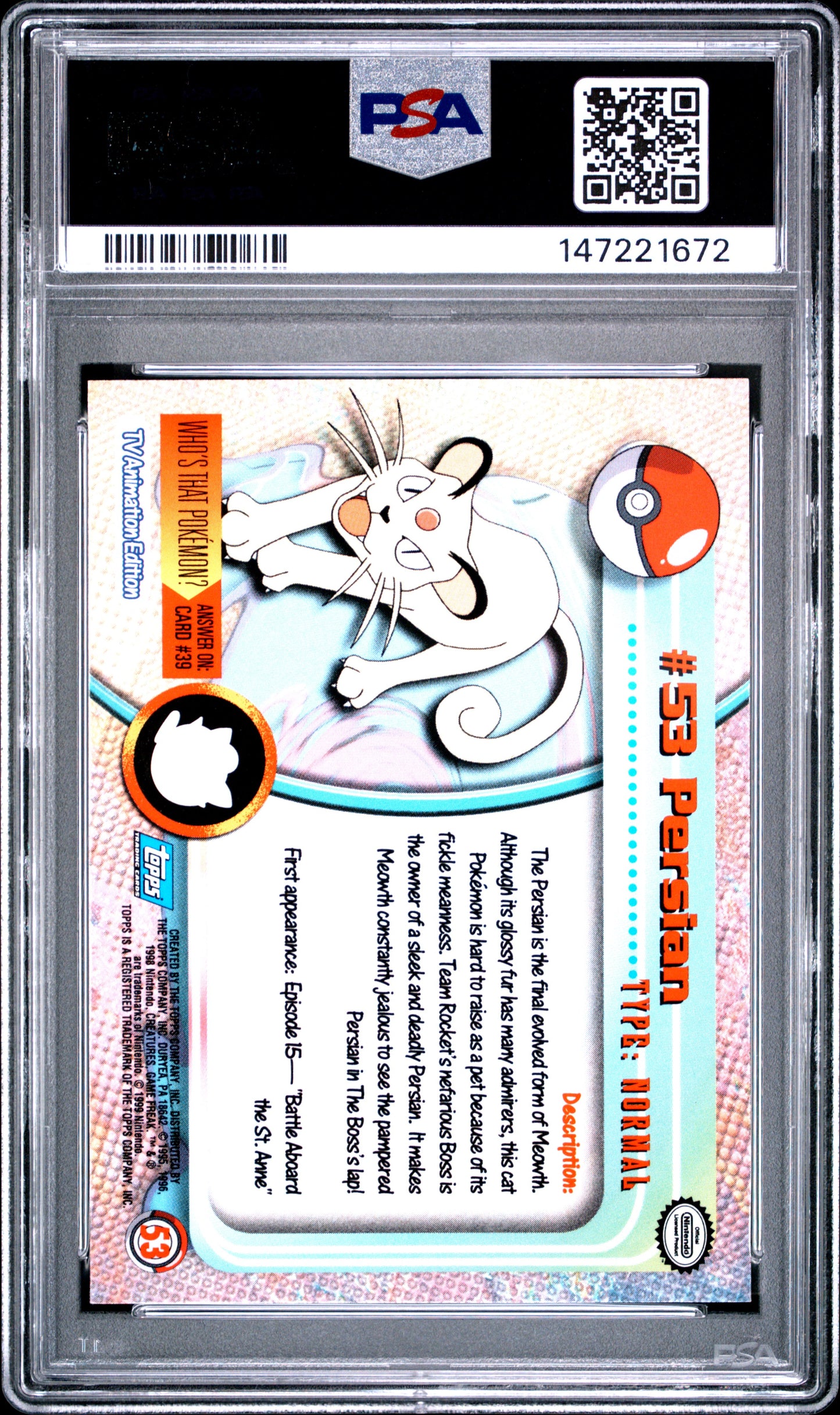 Graded Persian (53) Rainbow Foil Topps Tv - PSA 7
