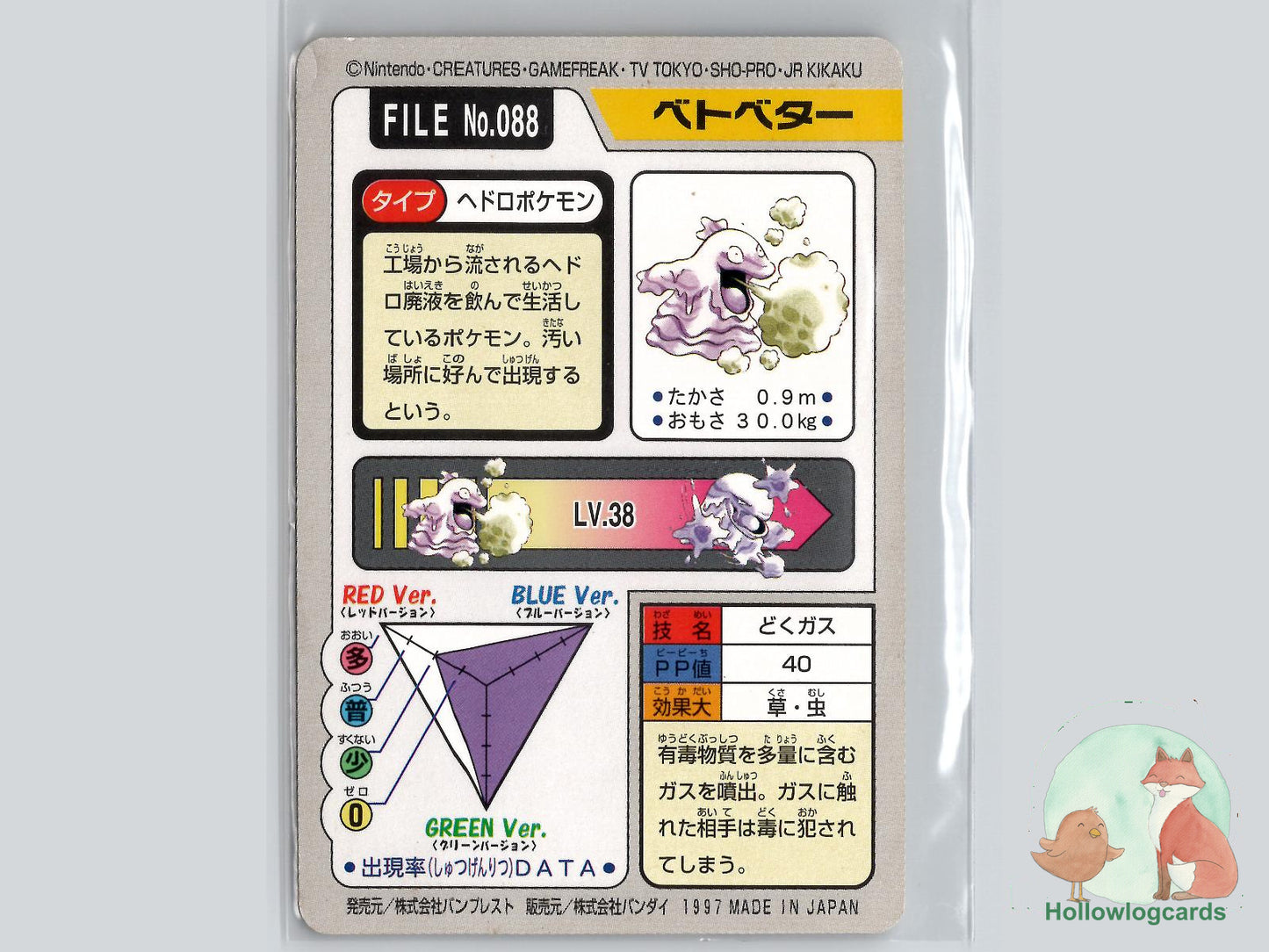 Grimer (NO. 088) - Bandai Carddass Series 3 - 4 - Jap