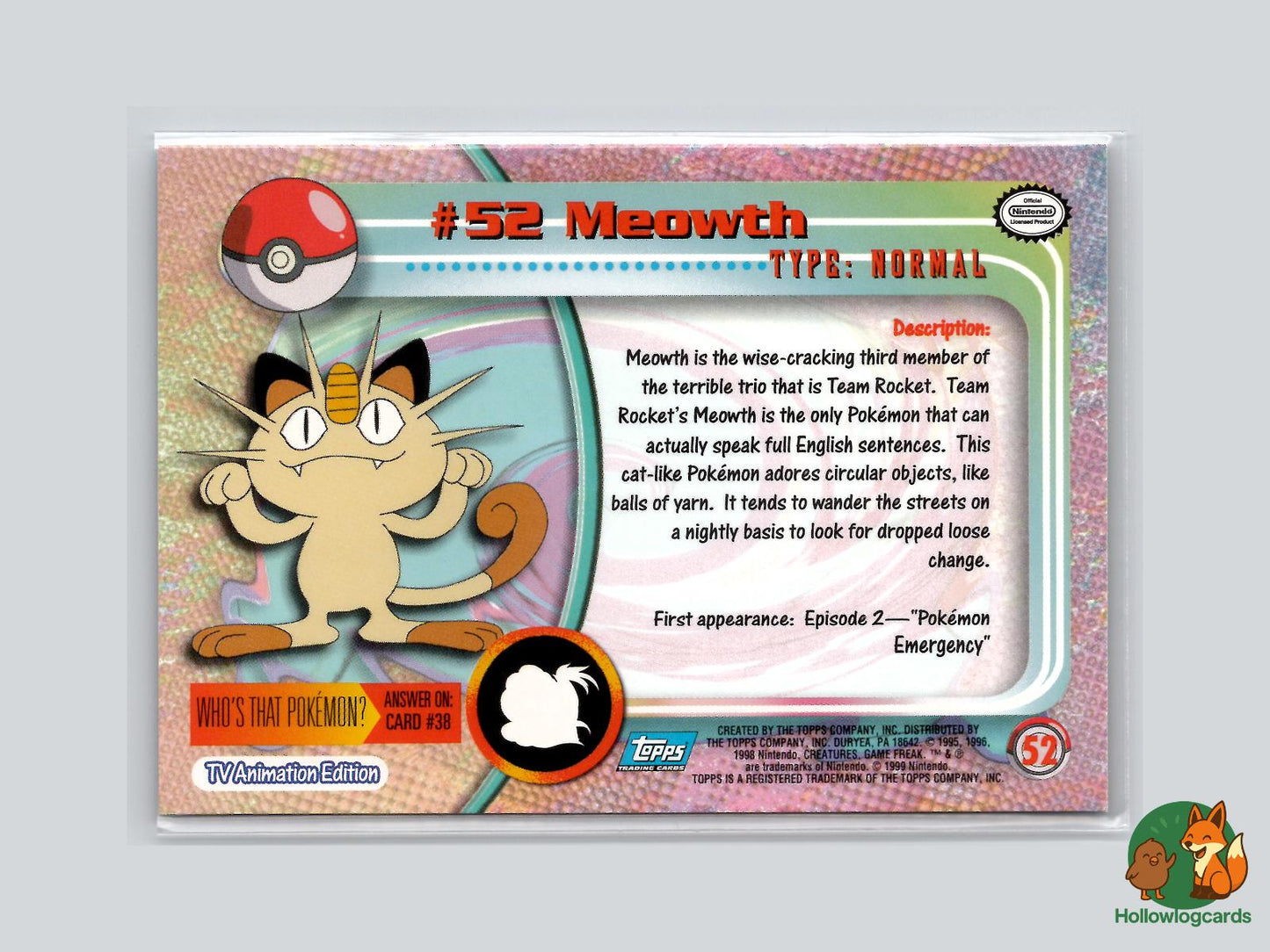 Meowth (#52) - Topps Trading Cards Series 1