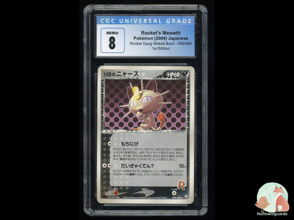 Graded Rocket's Meowth (059/084) 1st Edition - CGC Nm/Mint 8 - Jap