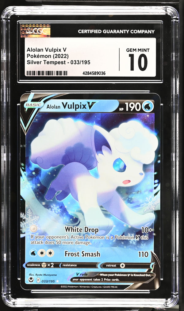 Graded Alolan Vulpix V (033/195) Silver Tempest - CGC 10
