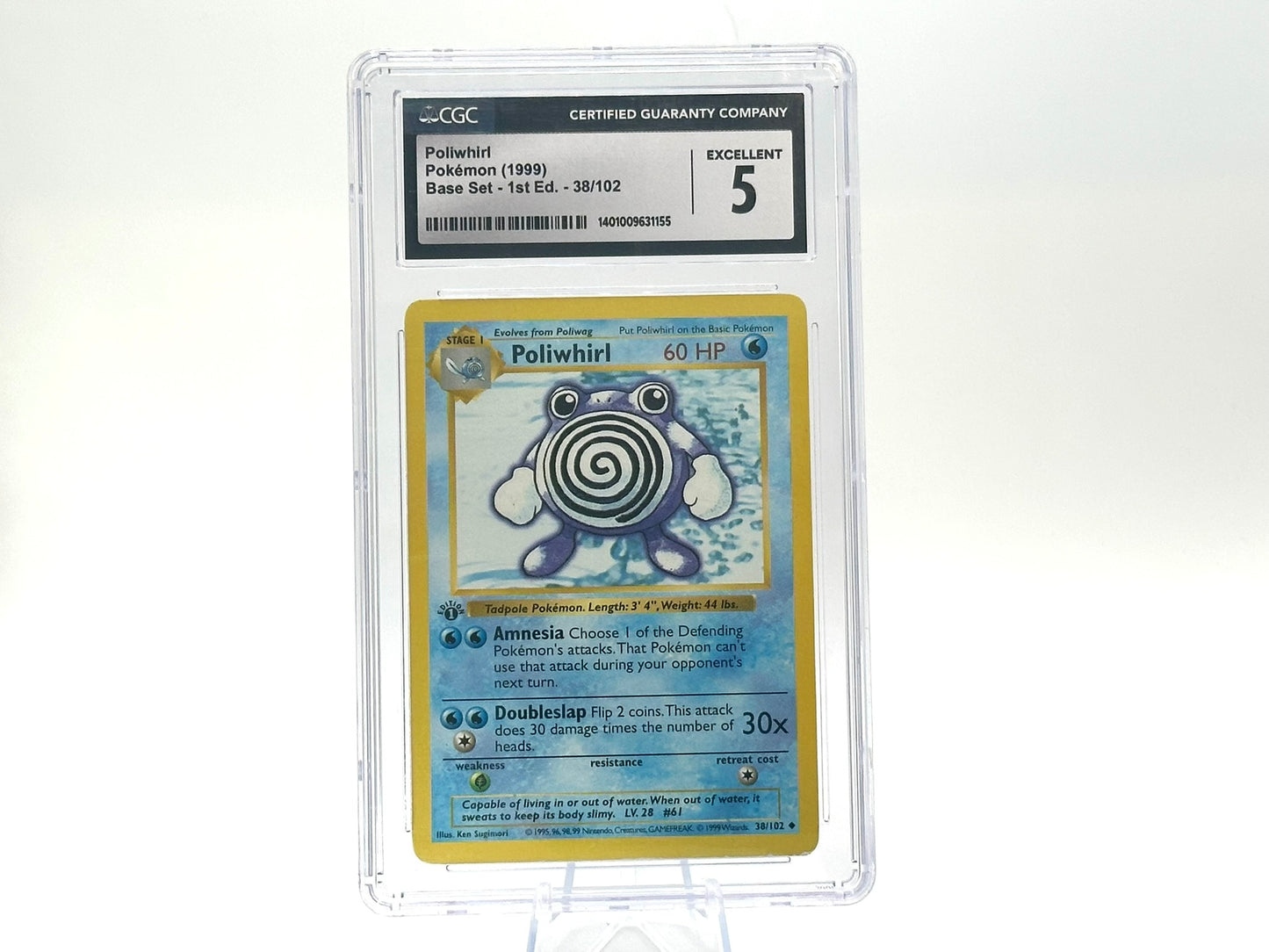 GRADED - 1st Edition - Poliwhirl - Base Set 38/102 - WOTC - CGC 5 - Sugimori