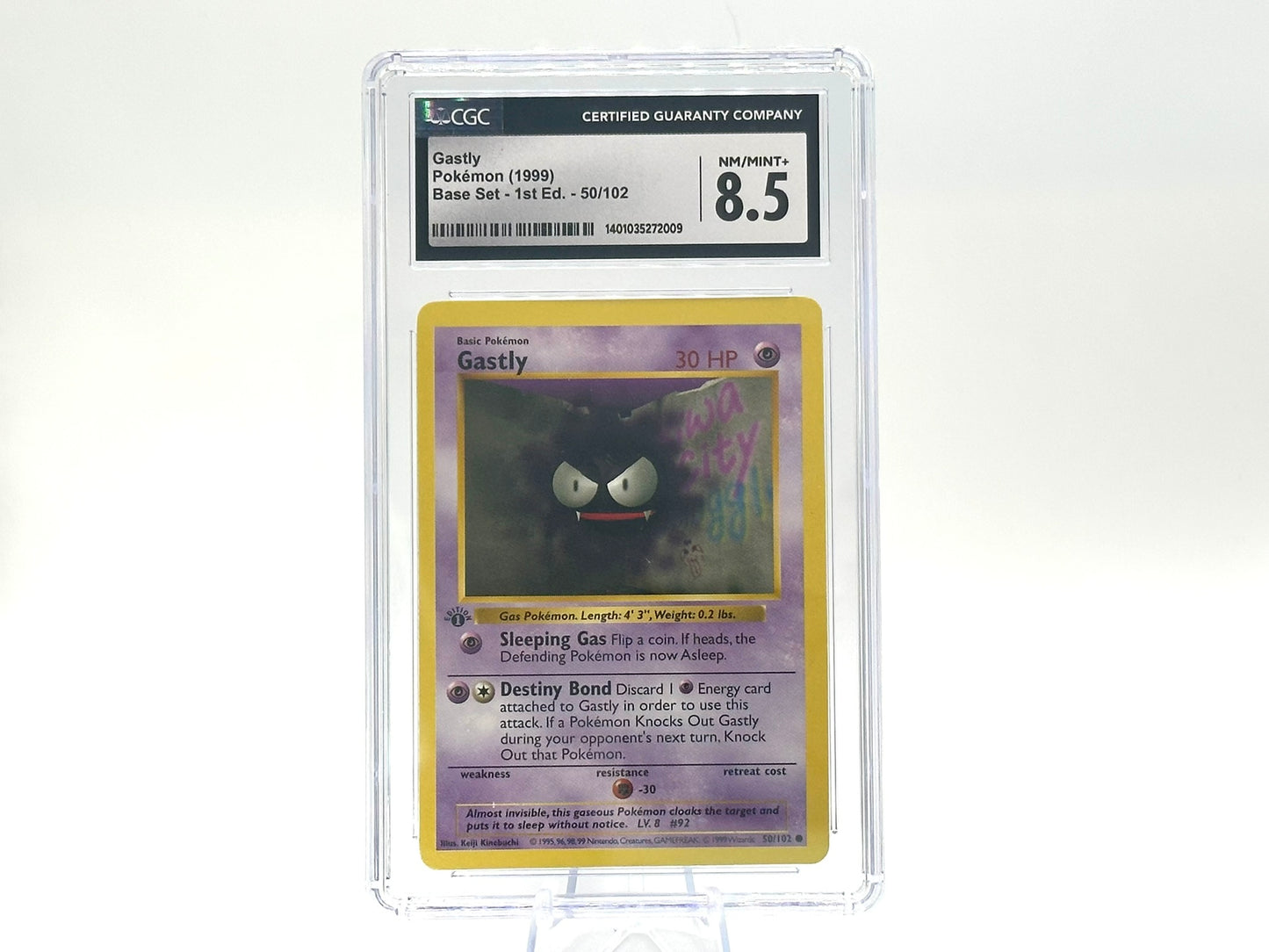 GRADED - 1st Edition - Gastly - Base Set 50/102 - WOTC - CGC 8.5 - Kinebuchi