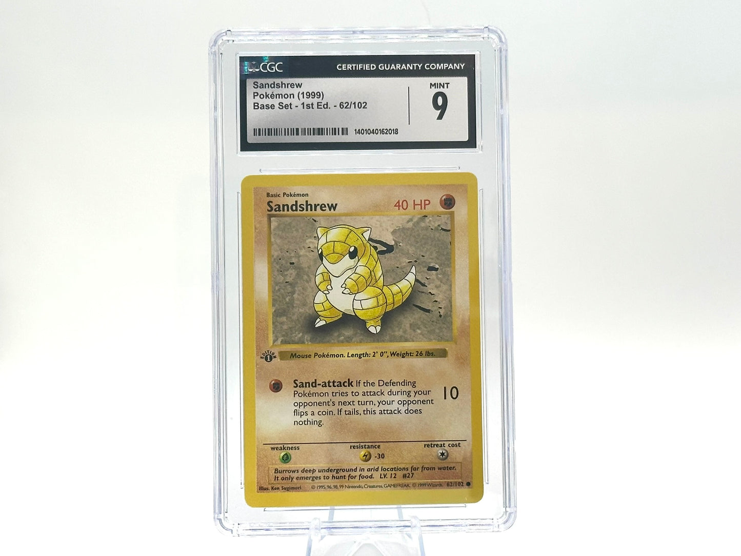 GRADED - 1st Edition - Sandshrew - Base Set 62/102 - WOTC - CGC 9 - Sugimori