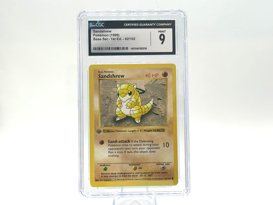 GRADED - 1st Edition - Sandshrew - Base Set 62/102 - WOTC - CGC 9 - Sugimori