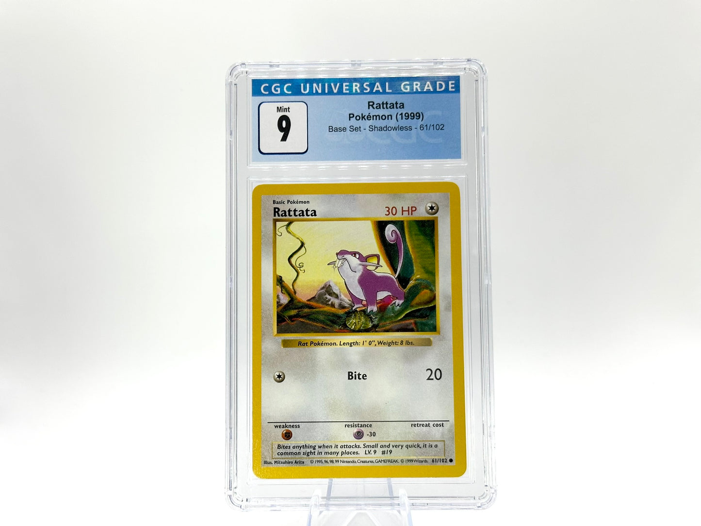 GRADED - Rattata - Base Set (Shadowless) 61/102 - Arita - CGC 9