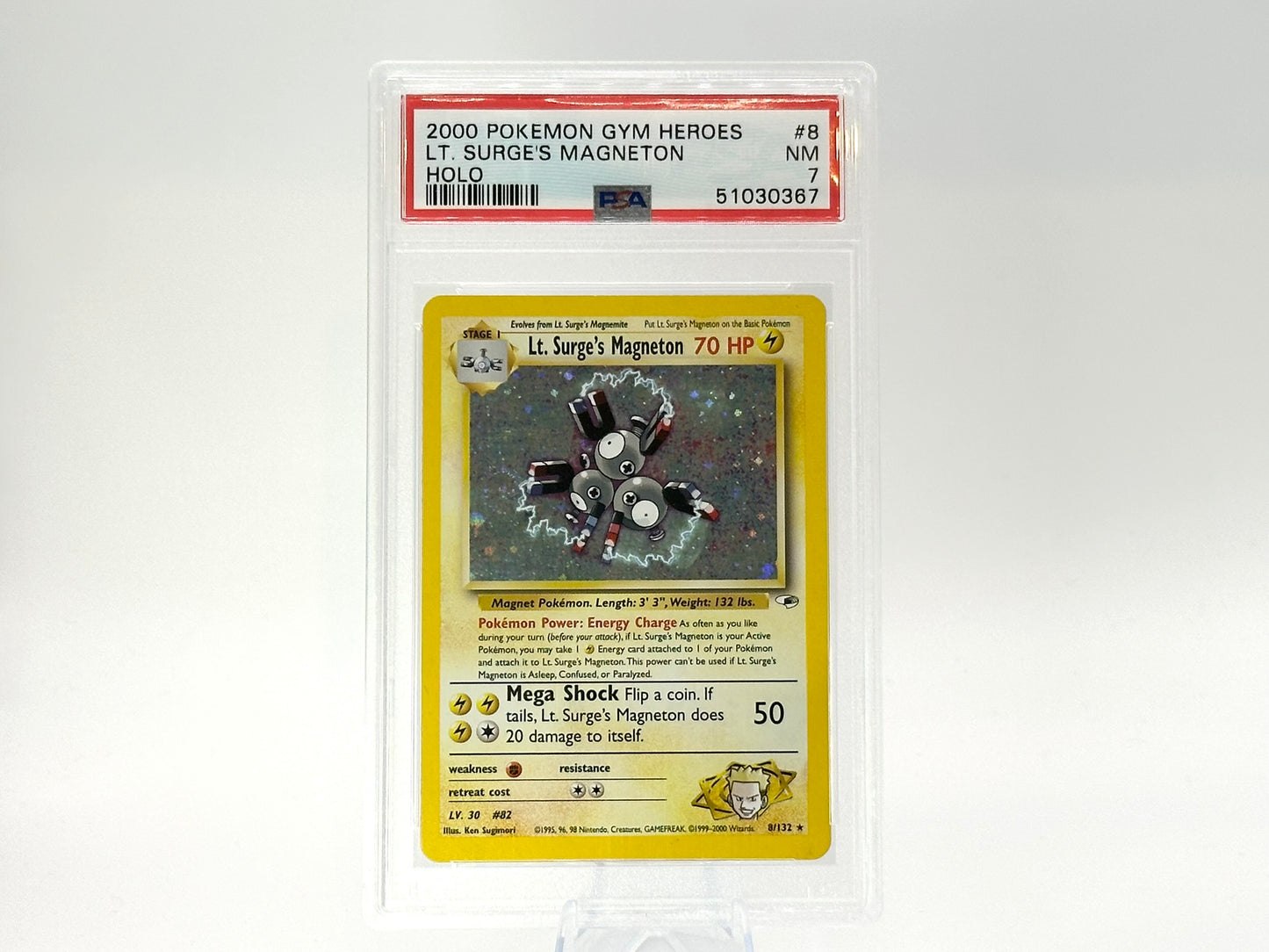 Graded - Lt. Surge’s Magneton - Gym Heroes 8/132 - WOTC - Vintage - Kusube - PSA 7