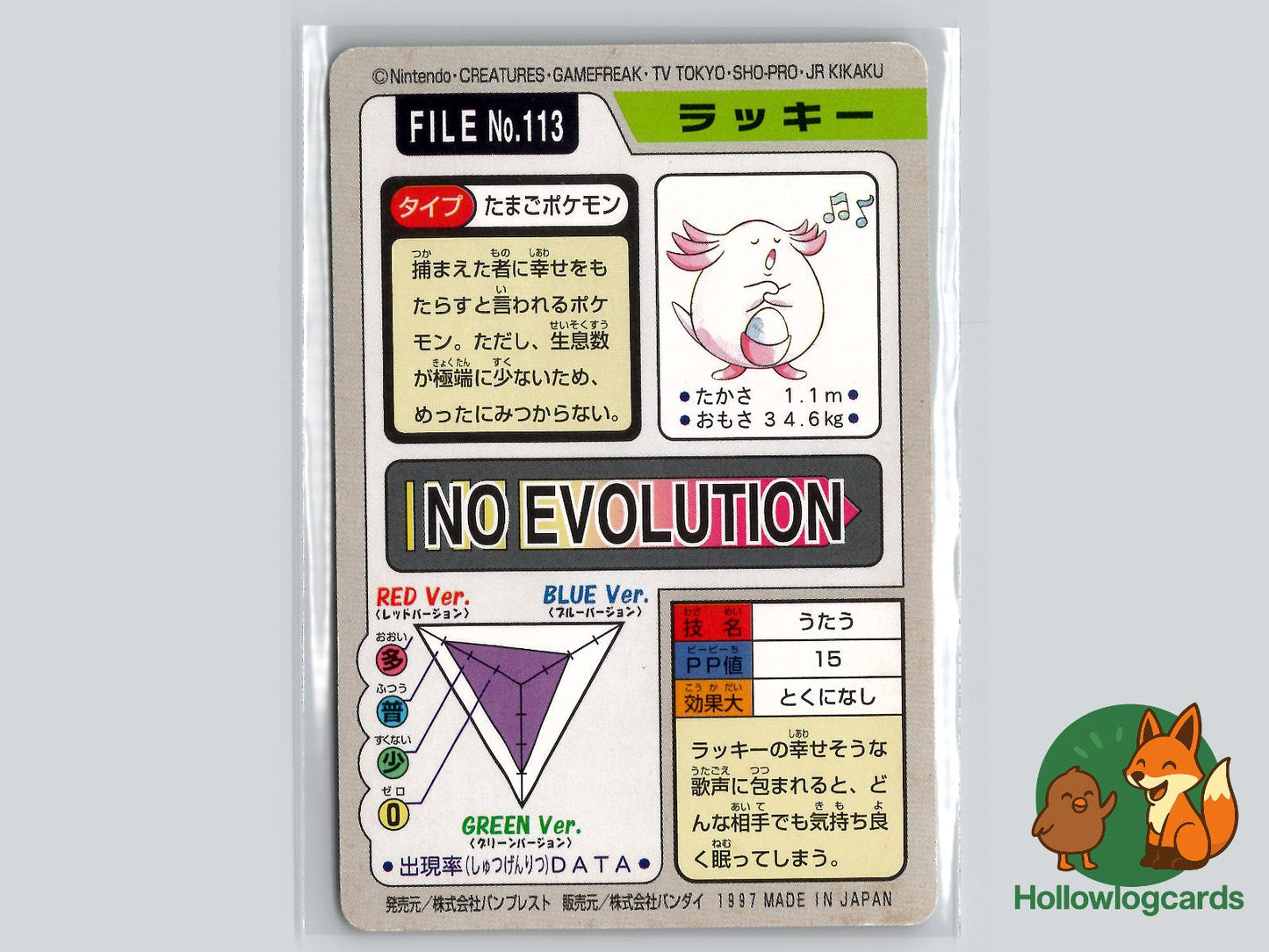Chansey (NO. 113) - Bandai Carddass Series 3 - 4 - Jap