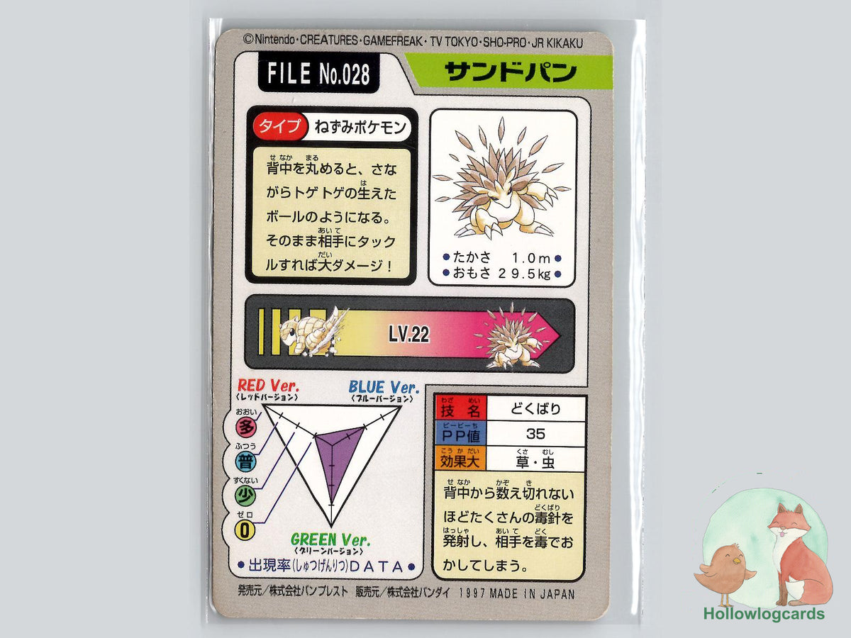 Sandslash (028) - Bandai Carddass Series 3-4 - 1997 - JAP