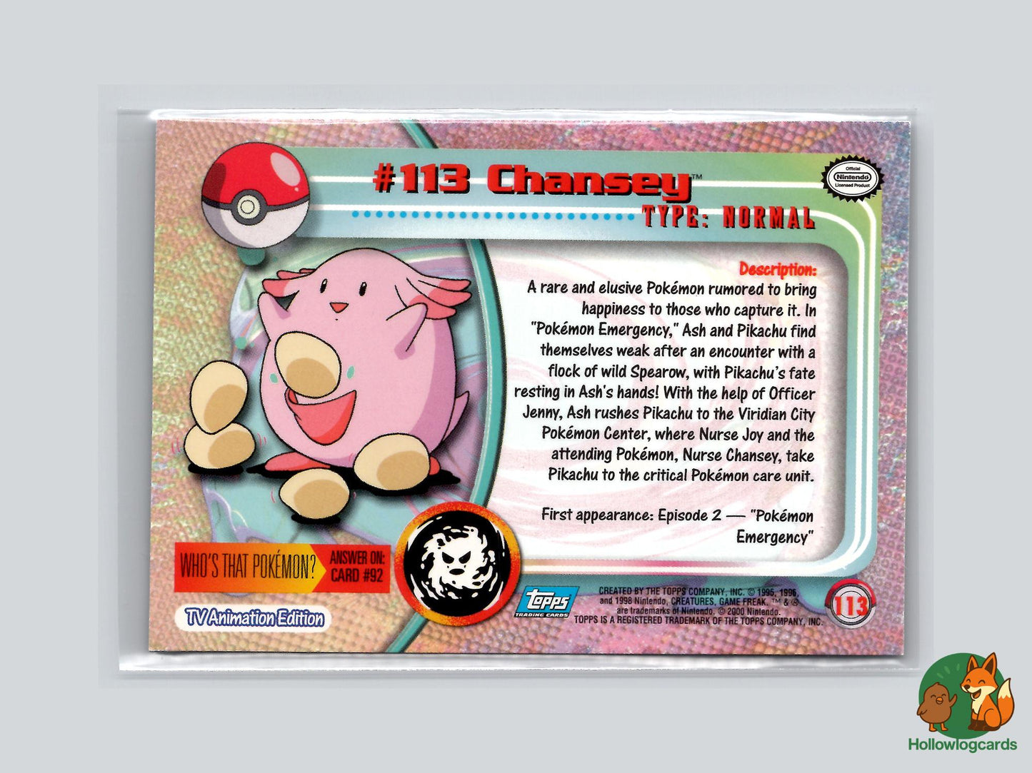 Chansey (#113) Rainbow Foil - Topps Trading Cards Series 2