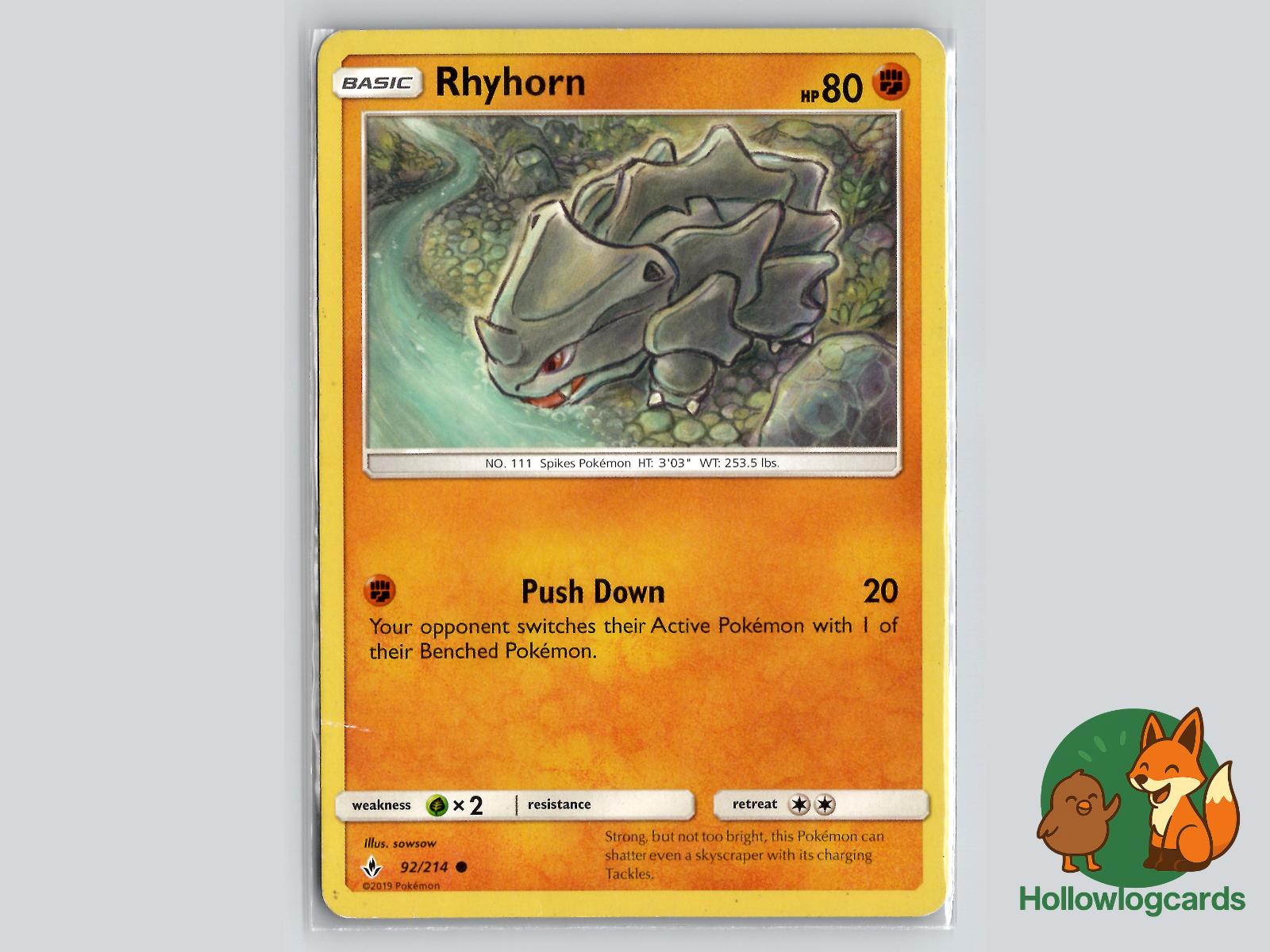 Rhyhorn (92/214) - Unbroken Bonds Pokémon Card
