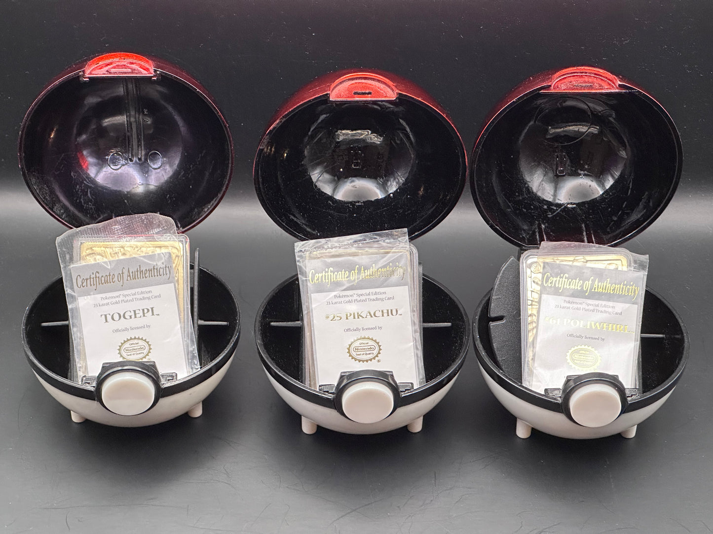 23k Gold-Plated cards with Pokeballs and certificates