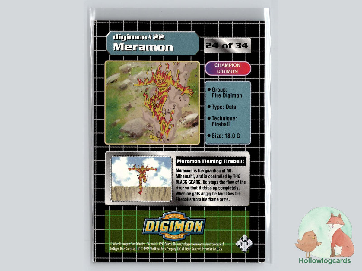 Meramon #22 (24/34) Silver Prism Holo Exclusive Preview Stamped - 1999 Upper Deck Digimon