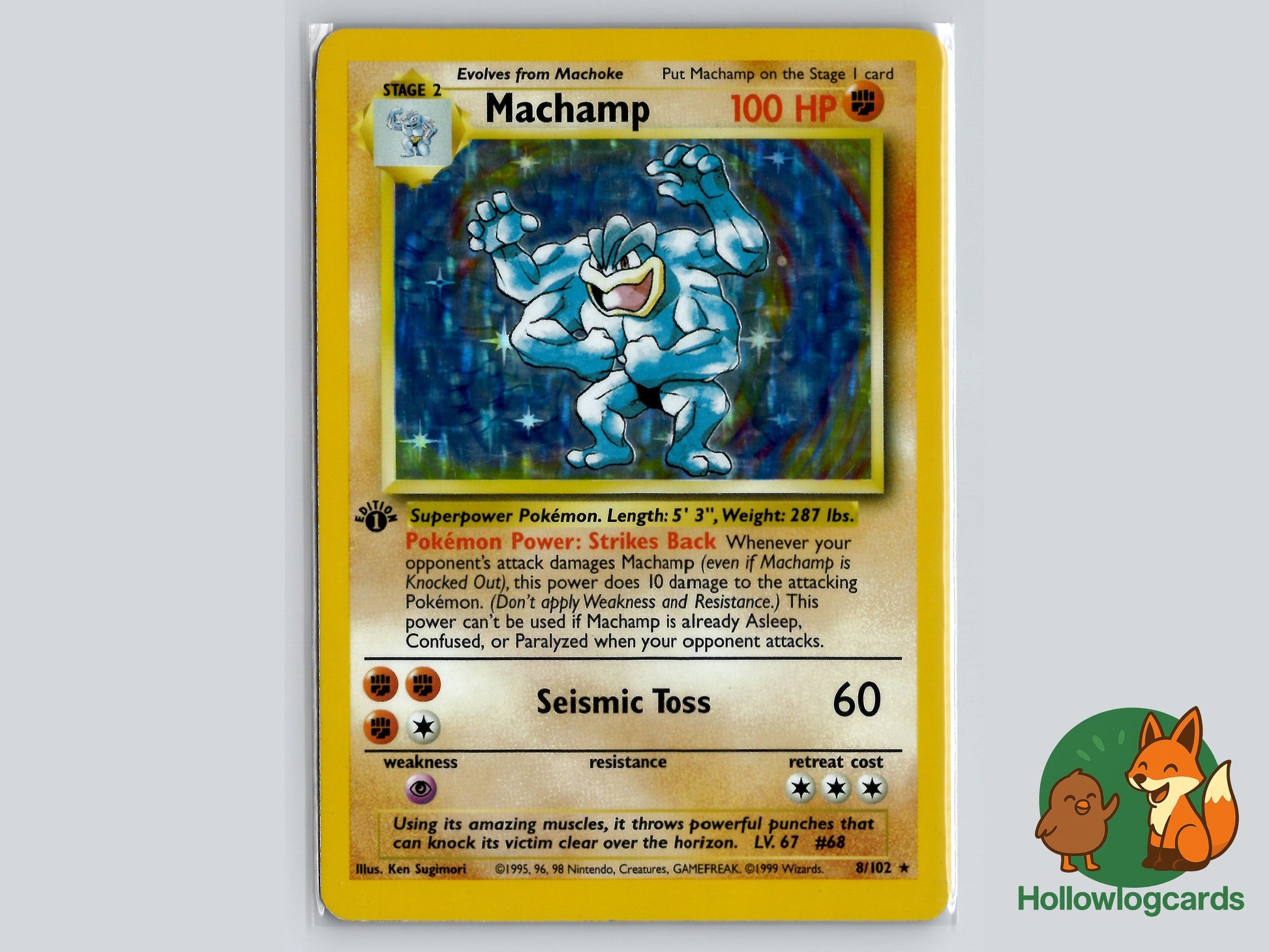 pokemon base set 1st edition holofoil card #8/102 machamp (8/102) - - Holo Quantity:1x Specific Card (Message) Whenever opponent damages Machamp trading card display phone MTGNexus - Tezzereth, the