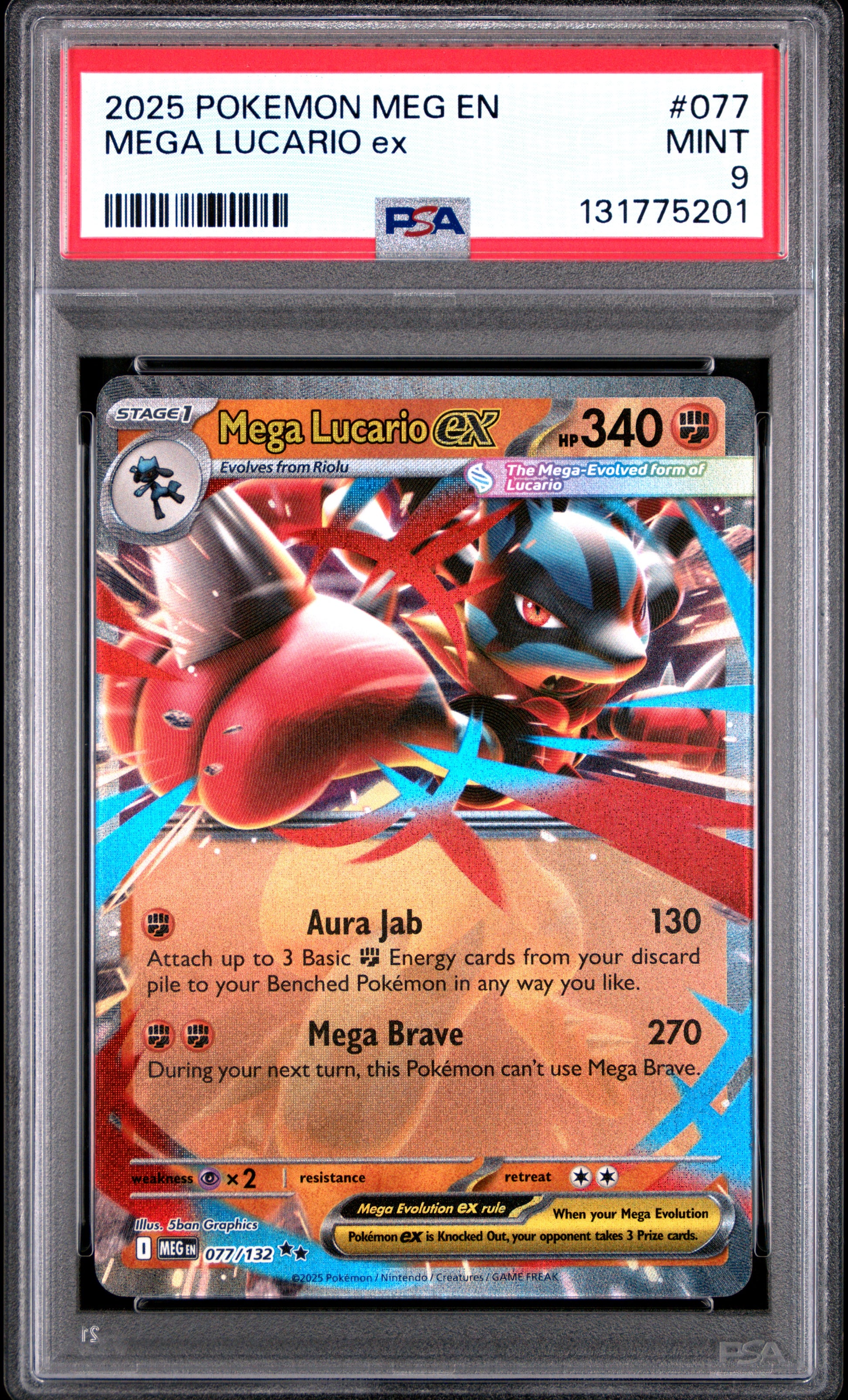 Graded Mega Lucario EX (077/132) - MEG EN-MEGA EVOLUTION Pokémon Card