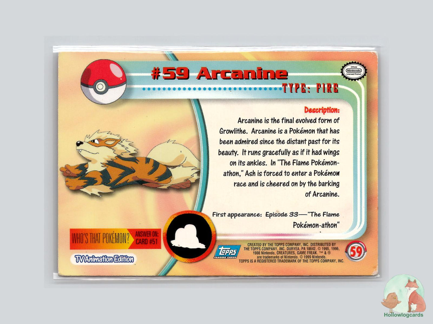 Arcanine (#59) - Topps Trading Cards Series 1