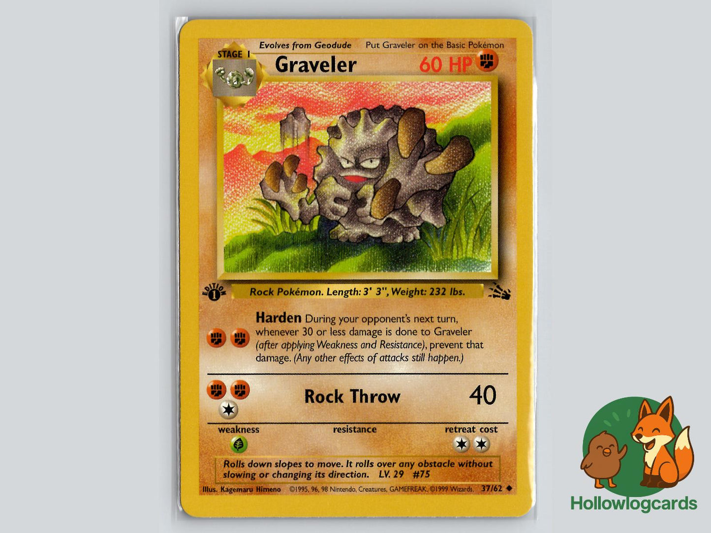 1st Edition Graveler (37/62) - Fossil Pokémon Card