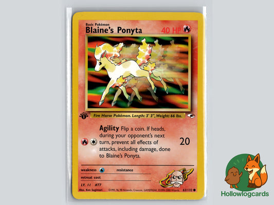 1st Edition - Blaine's Ponyta - Gym Challenge 63/132 - WOTC - Sugimori