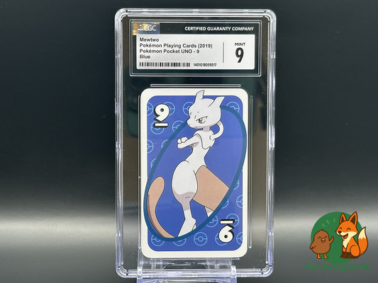 Graded Mewtwo “ Pokemon UNO (2019) “ CGC 9 “ BLUE 9 “ Pocket UNO Card