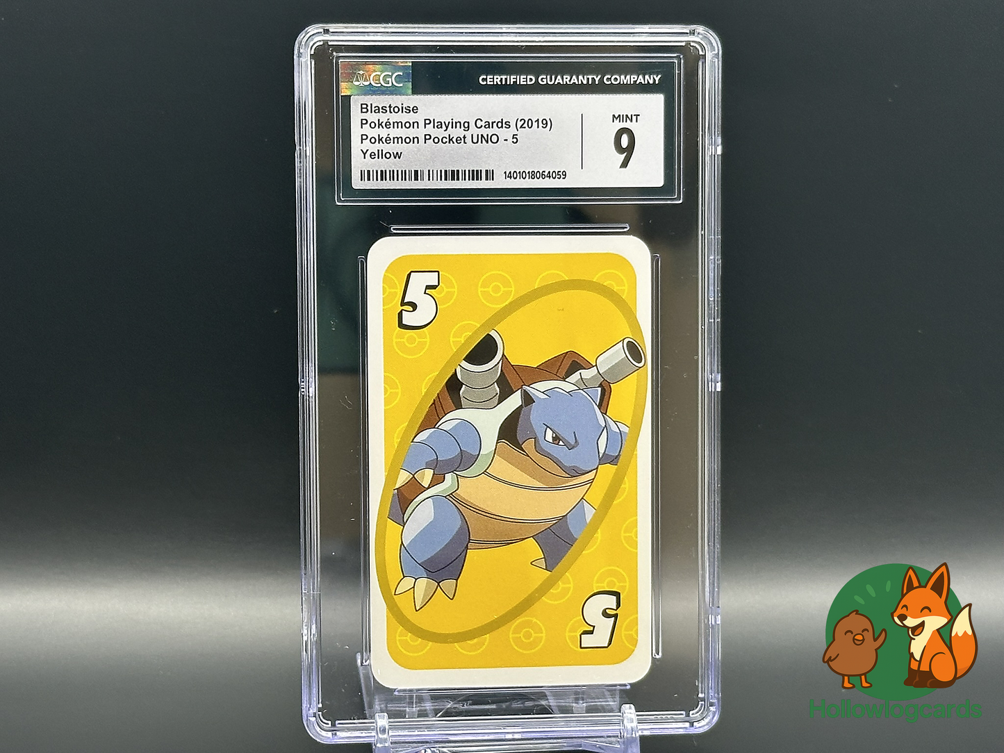 Graded Blastoise “ Pokemon UNO (2019) “ CGC 9 “ Yellow 5 “ Pocket UNO Card