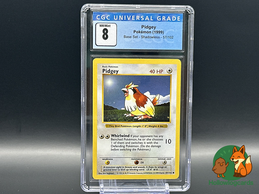 Graded Pidgey - Base Set Shadowless [57/102] - CGC 8 WOTC - Sugimori