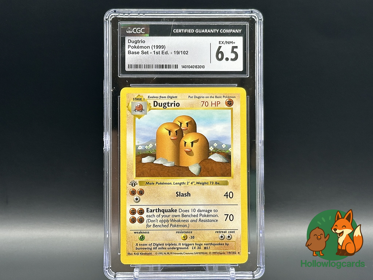 Graded 1st Edition - Dugtrio - Base Set Rare 19/102 - WOTC - CGC 6.5 - Kinebuchi