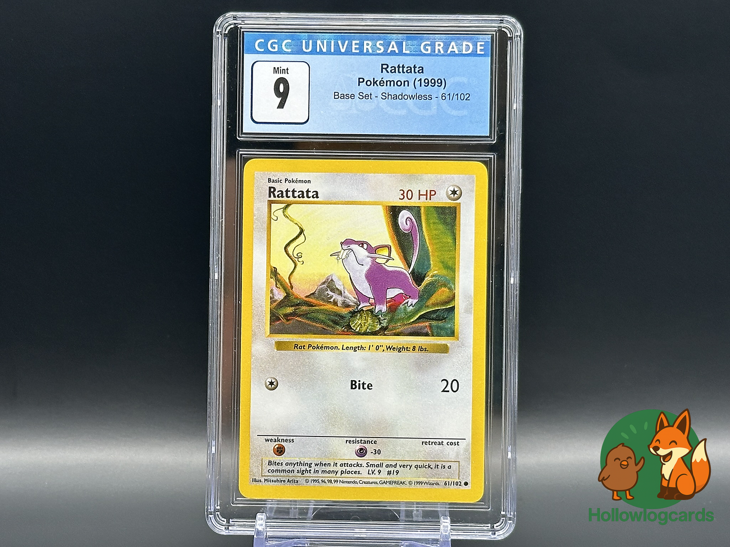 Graded Rattata - Base Set (Shadowless) 61/102 - Arita - CGC 9