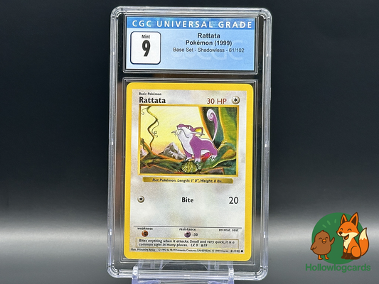 Graded Rattata - Base Set (Shadowless) 61/102 - Arita - CGC 9