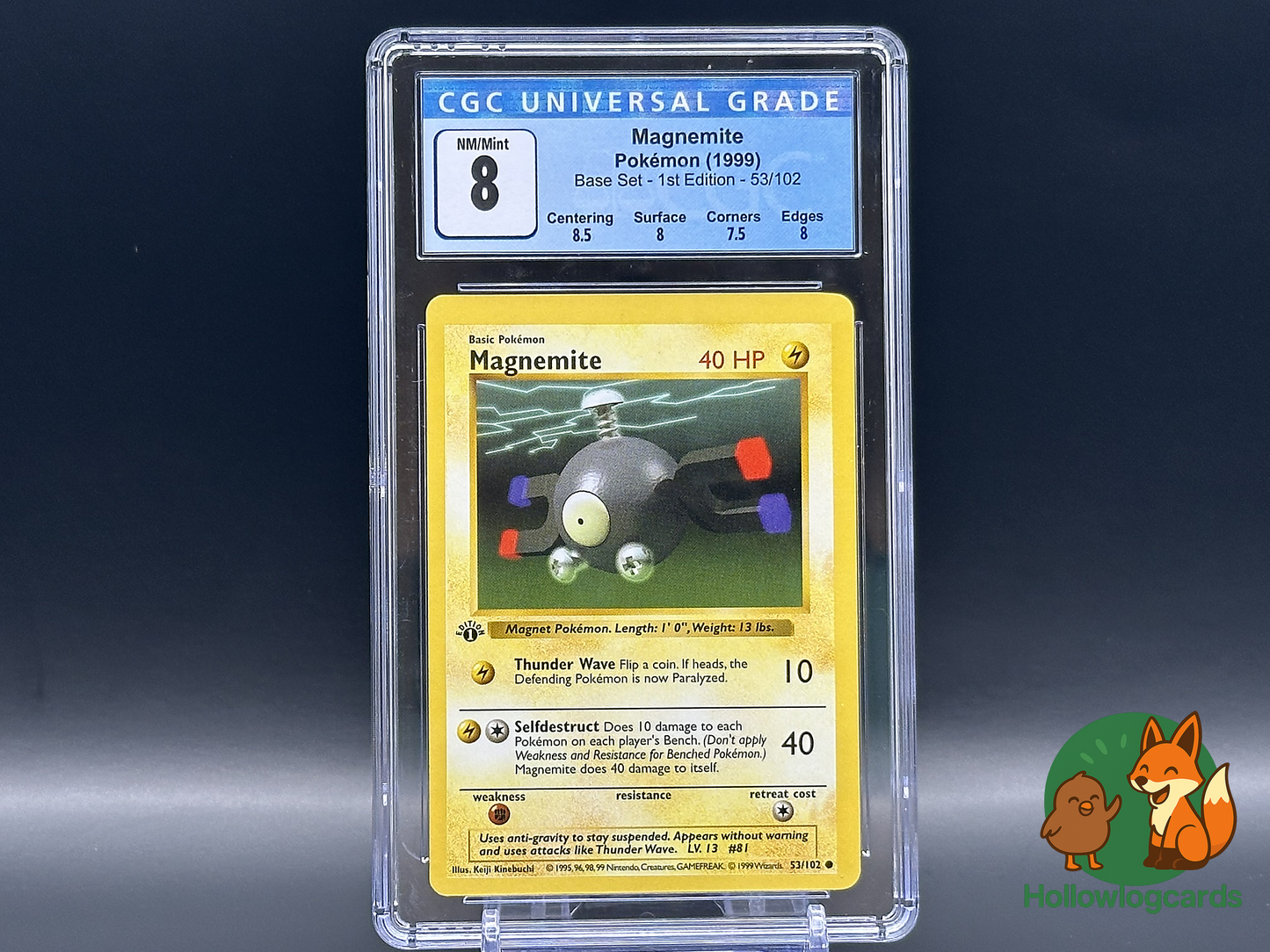 Graded 1st Edition - Magnemite - Base Set 53/102 - WOTC - CGC 8 - Kinebuchi