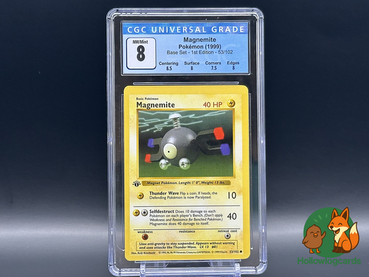 Graded 1st Edition - Magnemite - Base Set 53/102 - WOTC - CGC 8 - Kinebuchi