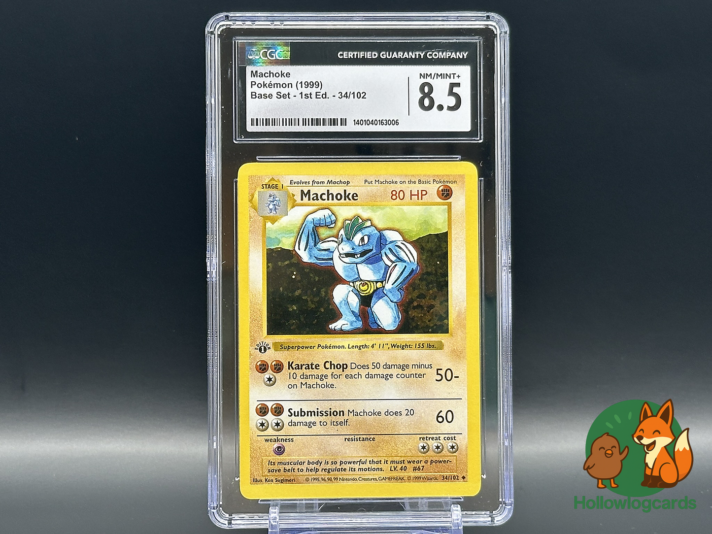 Graded 1st Edition - Machoke - Base Set 34/102 - WOTC - CGC 8.5 - Sugimori