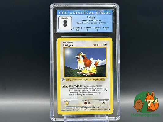Graded 1st Edition - Pidgey - Base Set 57/102 - WOTC - CGC 8 - Sugimori