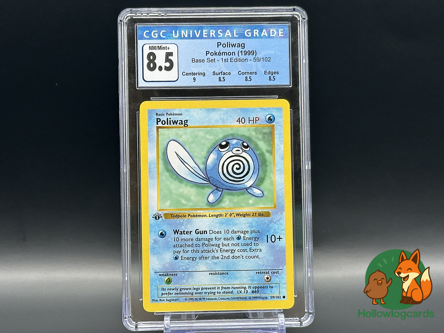 Graded 1st Edition - Poliwag - Base Set 59/102 - WOTC - CGC 8.5 - Sugimori