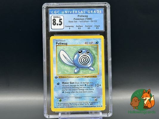 Graded 1st Edition - Poliwag - Base Set 59/102 - WOTC - CGC 8.5 - Sugimori