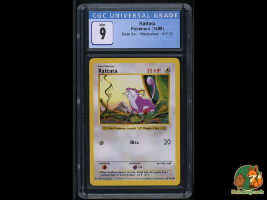 Graded Rattata - Base Set (Shadowless) 61/102 - Arita - CGC 9