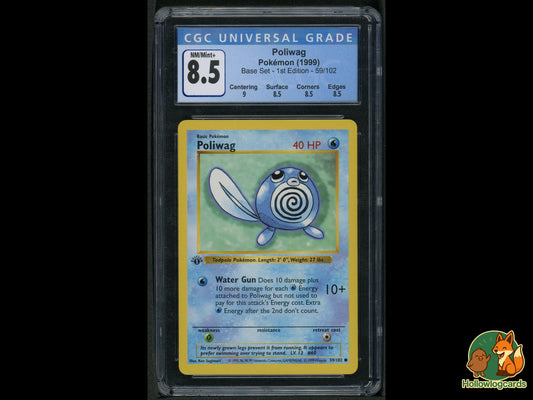 Graded 1st Edition - Poliwag - Base Set 59/102 - WOTC - CGC 8.5 - Sugimori