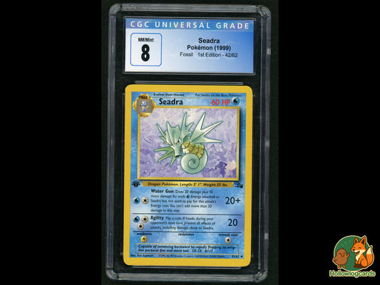 Graded 1st Edition - Seadra - Fossil 42/62 - WOTC - Sugimori CGC 8