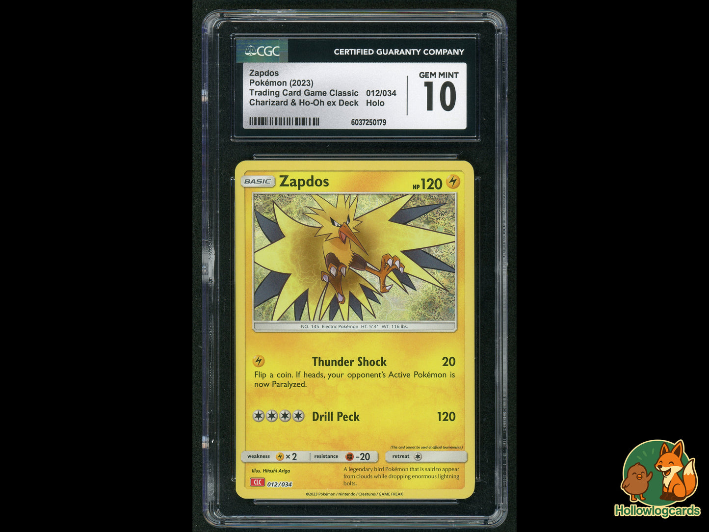 Graded Zapdos - Holo -Charizard & Ho-Oh ex Deck 012/034 - Ariga CGC 10