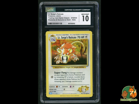 Graded Lt. Surge's Raticate - Holo -Blastoise & Suicune ex Deck 016/034 - Sugimori CGC 10