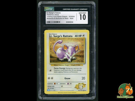 Graded Lt. Surge's Rattata - Holo -Blastoise & Suicune ex Deck 015/034 - Sugimori CGC 10