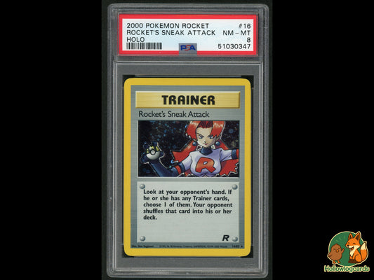 Graded Rocket's Sneak Attack - Holo -Team Rocket 16/82 - WOTC - Sugimori PSA 8