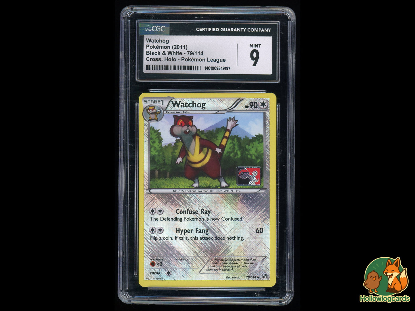 Graded Watchog [Cross Holo Pokemon League Promo] (79/114) - Black & White - CGC 9